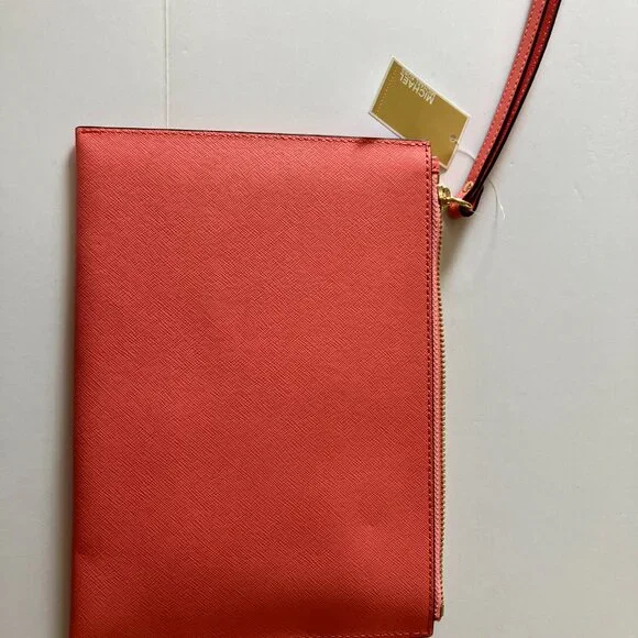 Michael Kors Jet Set Travel Zip Clutch Wristlet Leather Luggage Grapefruit NWT - Picture 3 of 6